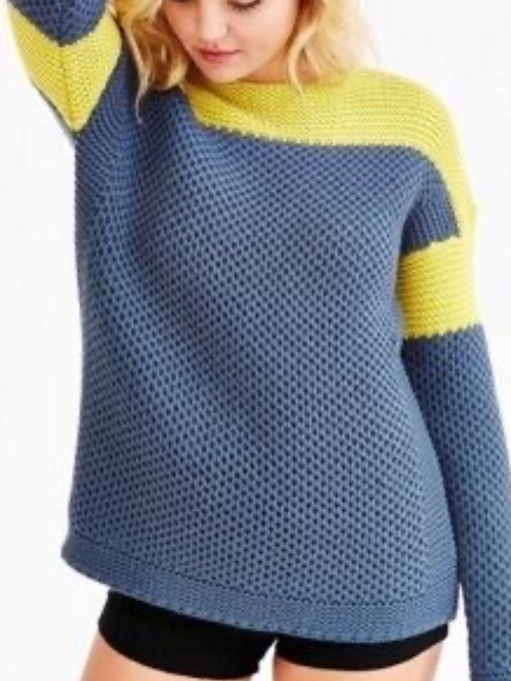 UNIF x Urban Outfitters Gray Yellow Colorblock Chunky Knit Sweater women size S